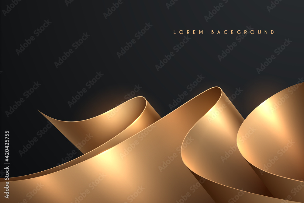Golden wave layers on black background - obrazy, fototapety, plakaty 