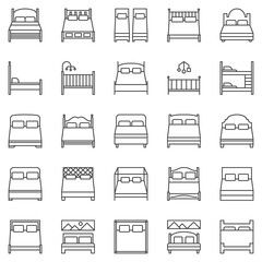 Poster - bed outline icons set - vector double and single beds signs