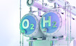 Green Hydrogen, the fuel of the future 3D illustration. Production of green hydrogen by electrolysis powered by renewable electricity, cleaner way of getting hydrogen H2, cut emissions from industries