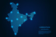 Abstract image India map from point blue and glowing stars on a dark background. vector illustration.