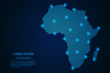 abstract image africa map from point blue and glowing stars on a dark background. vector illustratio