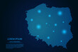 Abstract image Poland map from point blue and glowing stars on a dark background. vector illustration.