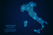 Abstract image Italy map from point blue and glowing stars on a dark background. vector illustration.