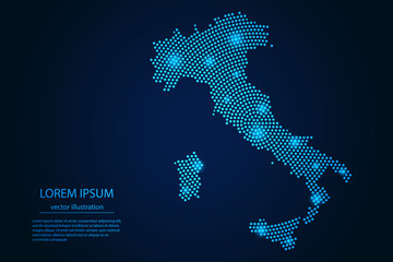 Wall Mural - Abstract image Italy map from point blue and glowing stars on a dark background. vector illustration.