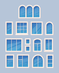 Wall Mural - Window design. Glass various types architectural outdoor object garish vector collection