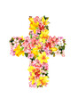 Floral Easter cross with flowers. Watercolor illustration - cristian symbol