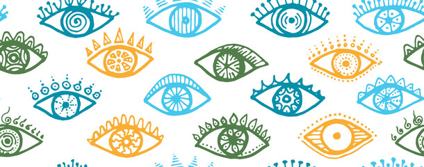 Wall Mural - Doodle female eyes minimal repeatable ornament.