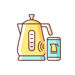 Sticker - Smart kettle RGB color icon. Gadget with wireless wifi control. Device for brewing tea. IoT gadget. Utensil automation. Small kitchen appliance. Innovative technology. Isolated vector illustration