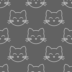 Wall Mural - cats faces seamless pattern. cute cats on grey background.