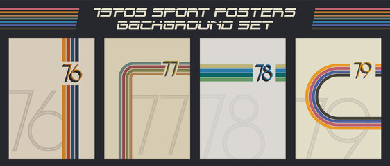 1970s Sport Posters Background Set, Vintage Color Lines