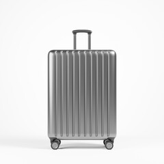 Luxury metal gray aluminium suitcase over white background. Travel holiday vacation concept.