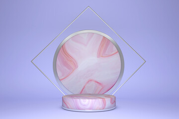 Poster - 3d pink and violet rendering with podium and marble texture, podium product minimal background. Stage for product in empty pastel background