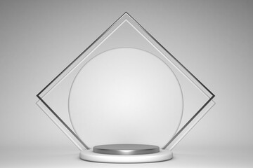 Poster - 3d gray rendering with podium and minimal product scene, abstract geometric shape Stage 3d for product on background modern