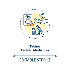 Fototapete - Taking certain medicines concept icon. Dry eye causes. Clinical treatment process of eyes diseases idea thin line illustration. Vector isolated outline RGB color drawing. Editable stroke