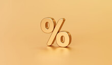 Gold Percentage Or Business Tax Percent Sign Symbol On Golden Background With Discount Rate Concept. 3D Rendering.
