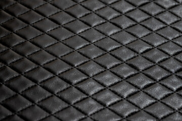  genuine leather with black rhombic stitching background and texture. black diamond leather pattern of seat sofa.
