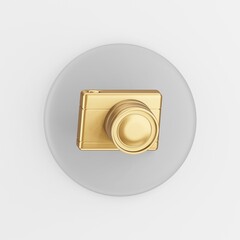 Poster - Gold digital photo camera icon. 3d rendering gray round key button, interface ui ux element.