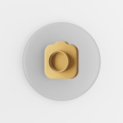 Poster - Gold photo camera icon. 3d rendering gray round key button, interface ui ux element.