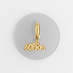 Poster - Golden space rocket launch icon. 3d rendering gray round key button, interface ui ux element.