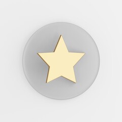 Poster - Gold star icon in flat style. 3d rendering gray round key button, interface ui ux element.