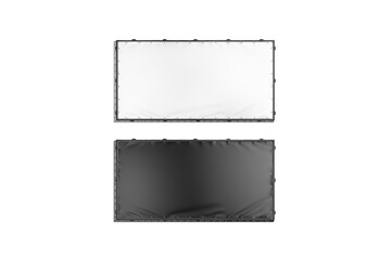 Blank black and white rectangle stretching banner grip frame mockup,