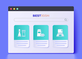 Poster - Set Burger, Chess and Laptop icon. Vector