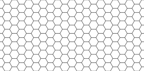 Hexagon seamless pattern. Honeycomb background. Texture with hexagon of honey comb. Black grid of bee. Abstract geometric background. Hex tile of mosaic. Line ornament for hive. Vector