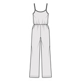 Fototapeta Sypialnia - Camisole jumpsuit Dungaree overall technical fashion illustration with full length, normal elastic waist, oversized, pockets. Flat front, grey color style. Women, men unisex CAD mockup