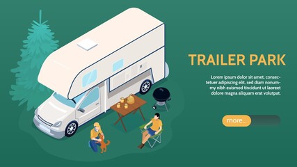 Wall Mural - Isometric Trailer Park Horizontal Banner