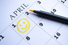 The Date Of April 1 Is Circled On The Calendar. April Fool's Day