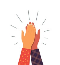 High Five Hand. Give 5 Friend. Team Icon. Friendship And Partner Between People. Together In Business, Teamwork And Agreement. Shake Of Hand. Touch Of Arm. Hi 5 Friend. Success And Peace. Vector.