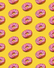 Pattern Of Watercolored Donut With Pink Icing