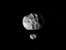 Two Large Asteroids With Craters In Space, Asteroid With Satellite
