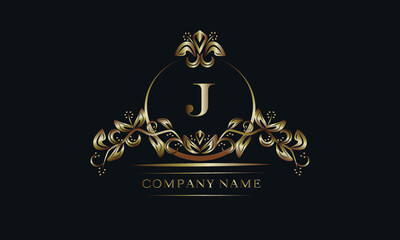 Elegant bronze monogram with the letter J. Exquisite business sign, identity for a hotel, restaurant, jewelry.