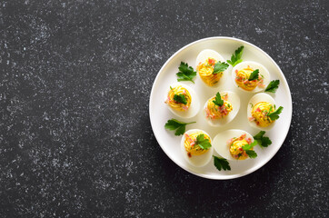 Sticker - Deviled stuffed eggs with egg yolk, bacon, mustard and parsley