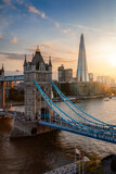 Fototapeta Londyn - Elevated view to the Tower Bridge of London, United Kingdom, during sunset time