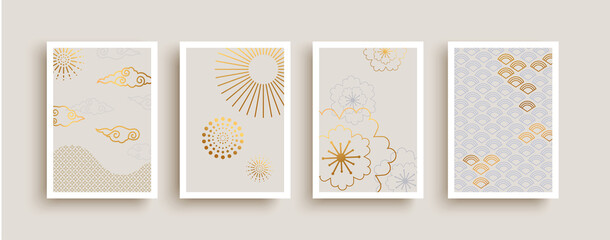 Minimalist gold line asian art poster collection