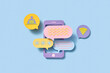 © Yaroslav Danylchenko/Stocksy - Papercraft phone with communication cloud icons.