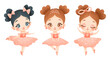 © Bonbonny - Illustration of cute cartoon little ballerinas in pink dress. Ballet poses isolated on white background.