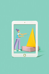Craft teacher of mathematics on a tablet clipboard.
