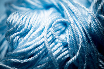 Macro Shot Of Blue Fuzzy Bundled Crochet Threads