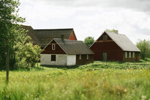 Traditional Red Houses In A Rural Village In Sweden