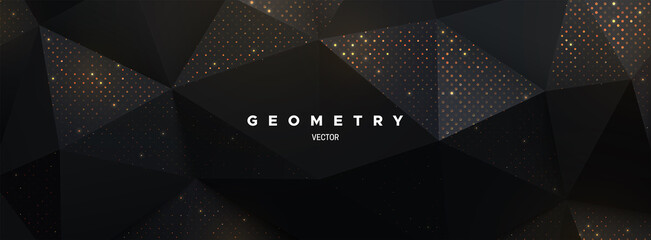Poster - Black polygonal background with golden glitters.