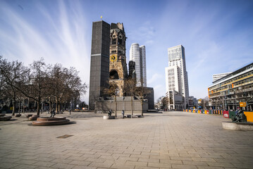 Famous Breitscheidplatz Square Berlin with Kaiser Wilhelm Memorial Church - travel photography