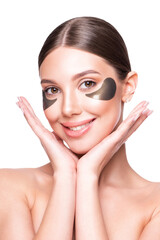 Poster - Beautiful model woman with collagen and hydrogel eye patch.