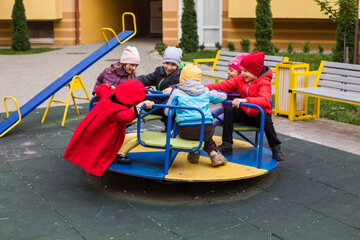 Poster - The sad little girlfriends in the playground during quarantine