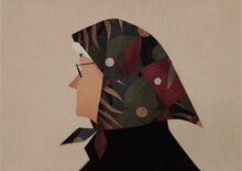 Profile Portrait Of An Elderly Woman In A Headscarf. Aging Up Concept