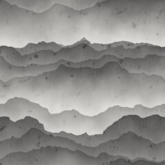 Seamless gray mountains fading into fog. High quality illustration. Gorgeous abstract mountain range print for surface design. Seamless repeat raster jpg pattern swatch. Grey paper texture overlay.