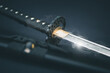 Katana traditional Japanese sword with smoke and light effect