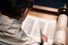 Synagogue: Teen Male Alone On Bimah Doing Torah Reading